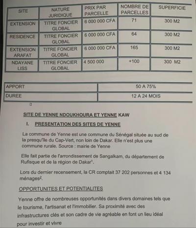 Terrains à vendre à Yenne Deni Biram Ndao